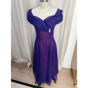 Vintage 90s CACHE Purple Chiffon Off Shoulder Evening Gown Made in USA Small